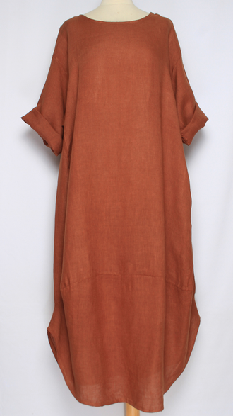 ПЛАТЬЕ БОХО ЛЬНЯНОЕ "ТЮЛЬПАН РАЗРЕЗЫ" красное, оранжевое, розовое, терракотовое, св.коричневое, электрик до р.54