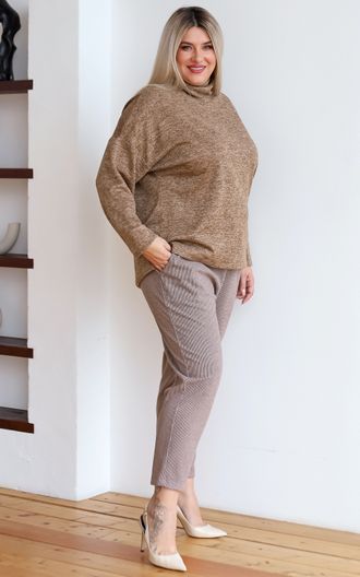 Укороченные женские брюки арт. 1242 (цвет коричневый) Размеры 54-70