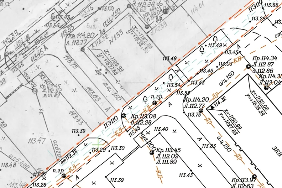Векторизация фрагмента топографического планшета масштаба 1:500. Было - стало