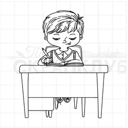 Штамп ученик за партой пишет в тетради