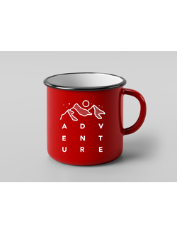 Кружка эмалированная красная с принтом Adventure