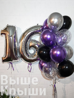 Сет воздушных шаров для него "Фиалка серебро" с 2 цифрами