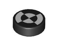 Tile, Round 1 x 1 with White Quarter Circles  Fiducial Marker  Pattern, Black (98138pb383 / 6426359)