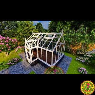 Базовая комплектация теплицы в английском стиле с холлом из стекала и алюминия ЕЛИЗАВЕТА М размером 5000 х 3000 мм