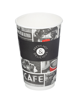 Стакан одноразовый бумажный 400мл Cafe Noir, Двухслойный DW16 18 штук в упаковке