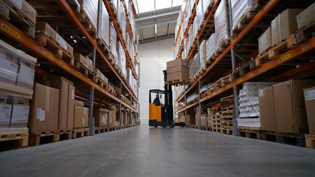 Склад с упакованными консольными уличными светильниками и подготовка оптовой отгрузки.