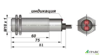 Оптический датчик цилиндрический с резьбой О03-NO-PNP (М18х1)