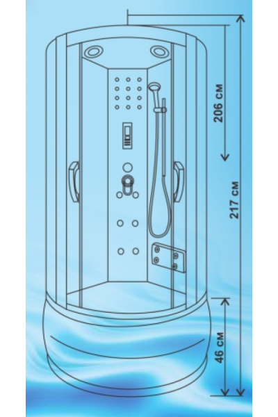 Душевая кабина Водный Мир ВМ-8815 Высокий поддон, задние стёкла белые,передние стёкла матовые, 100x100x215 см.