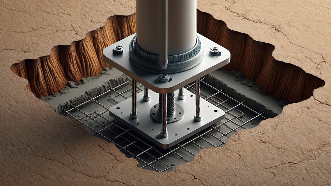Схематичное изображение процесса установки закладной детали фундамента в котлован