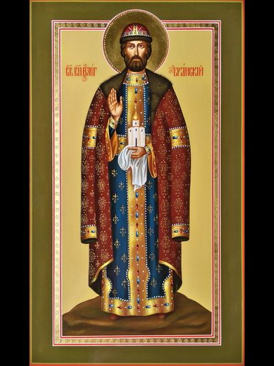 Олег Брянский, Святой благоверный князь. Рукописная мерная икона.