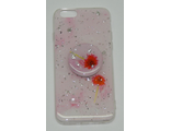 Защитная крышка силиконовая iPhone 6/6S розовая с блестками с попсокетом