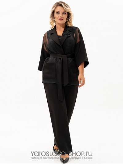 Модель: 4082.Стильный и изысканный комплект, состоящий из элегантного жакета кимоно, блузы и брюк