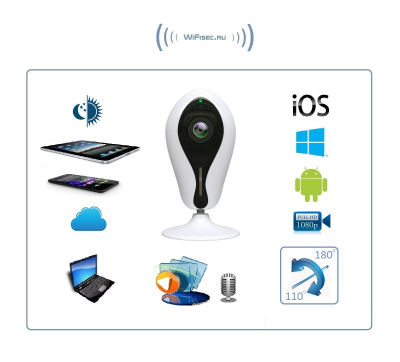 Видеоняня /WiFi IP видеокамера панорамная 180*110*  с DVR, Full HD (360EyeS)