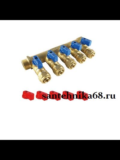 Коллектор с шаровыми кранами TIM 3/4 х 16 м/п на 2 3 4 5 выходов