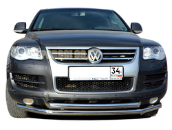Защита переднего бампера двойная d60/60 для Volkswagen Touareg (2007-2010)