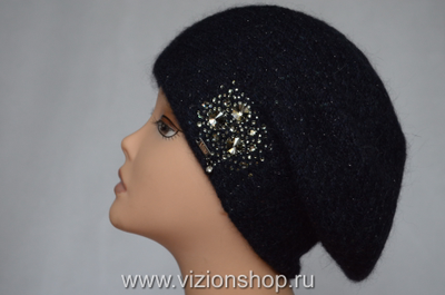 Синий вязаный берет с украшениями Vizio Италия 6465