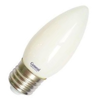Лампа светодиодная General Свеча E27 8W(650lm) 6500K 6K 35x96 филамент (нитевидная), матовая 649997