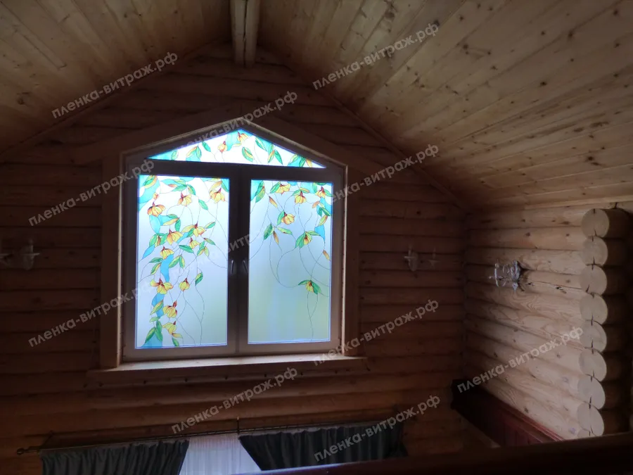 Витражная пленка для окна цветы