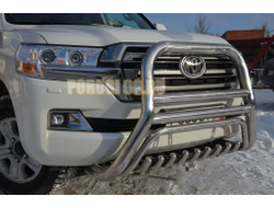 Защита переднего бампера скоба высокая+акула d76/60/42 для Toyota Land Cruiser 200 2015-2018