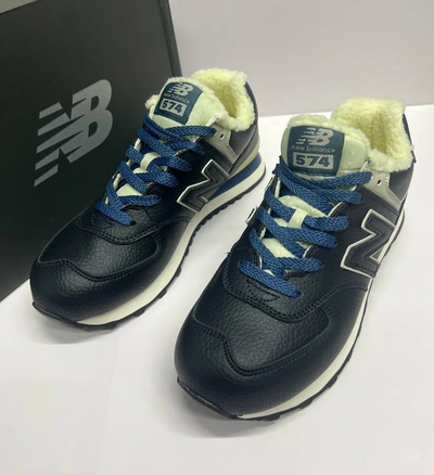 New Balance 574 Leather Blue с мехом женские