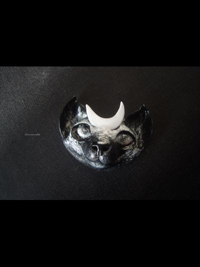 Необычная брошь в стиле фэнтези "Лунный котик - заклинатель звёзд"