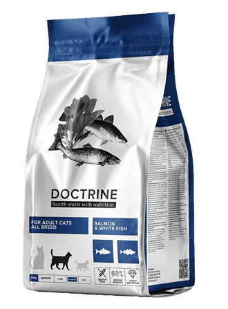 Doctrine беззерновой корм для кошек с лососем и белой рыбой 0,8 кг