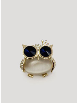 (АРТИКУЛ: 7038/81) БРОШКА ЖЕНСКАЯ "СОВА", СРЕДНЕГО РАЗМЕРА, МЕТАЛЛ , СТРАЗЫ, ЮВЕЛИРНОЕ СТЕКЛО, ЦВЕТ ЗОЛОТИСТO-ЖЕМЧУЖНЫЙ С СИНИИ КРИСТАЛЛАМИ