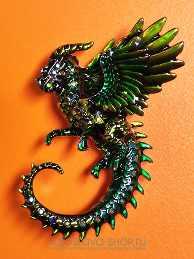 Брошь металическая дракон со стразами