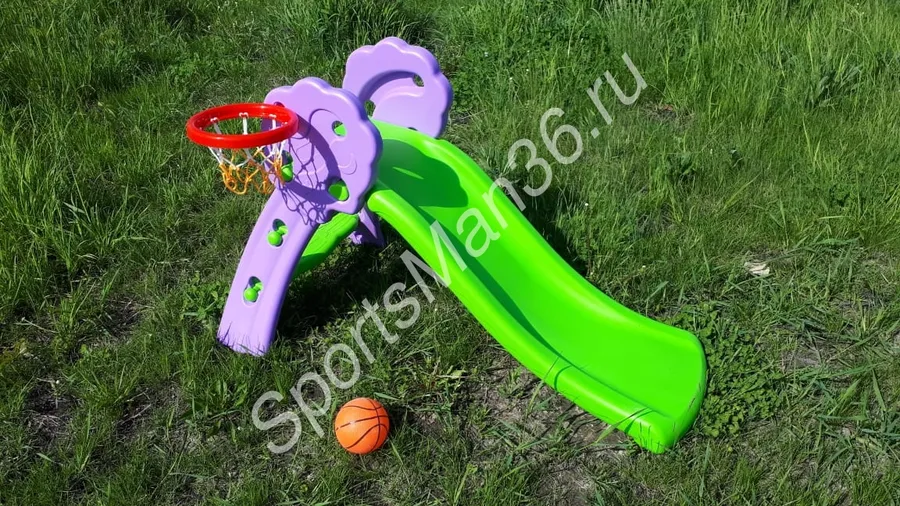 ДЕТСКАЯ ГОРКА "ДУБОК" PS-0291: пластиковая горка, лесенка, баскетбольное кольцо, мячик