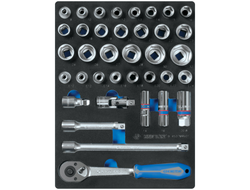 Набор торцевых головок 1/2" с принадлежностями, шестигранные, ложемент, 37 предметов KING TONY 9-4537MRV01