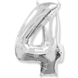 Воздушный шар фольгированный "Цифра 4. Серебро"  (Испания) 102 см.