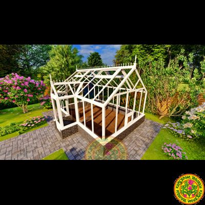 Базовая комплектация теплицы в английском стиле с холлом из стекала и алюминия ЕЛИЗАВЕТА L размером 5000 х 4000 мм