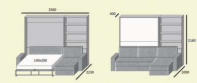 Шкаф-кровать с угловым диваном "Фур-фур"  140х200 (модификация 1)