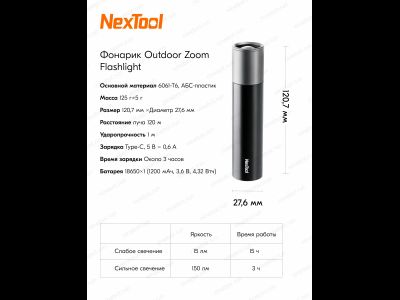 Фонарик Xiaomi NexTool Outdoor Zoom Flashlight NE20162