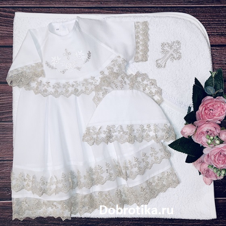 Крестильное платье для девочки, модель "Вероника", 100% хлопок (батист); размеры 0-3 мес., 3-6 мес., 6-12 мес., можно вышить любое имя