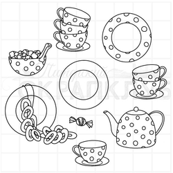 Штамп Чайный сервиз в горошек