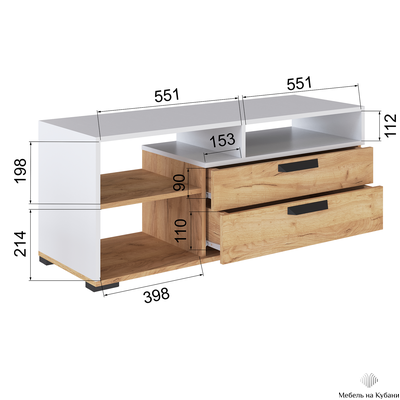 ТВМ-7 Тумба под ТВ Белый/Дуб Крафт золотой