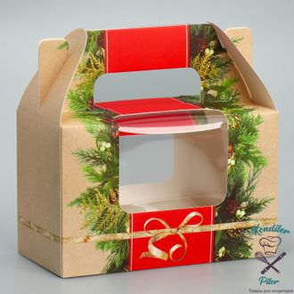 Коробочка для кексов «Хвоя и шишки», 16 × 10 × 8 см