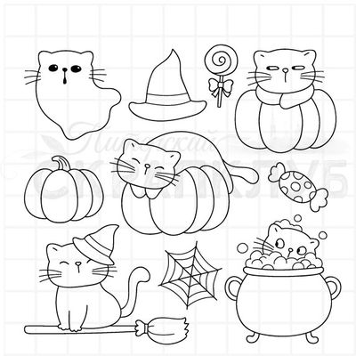 Штамп для творчества  Котики и Хеллоуин
