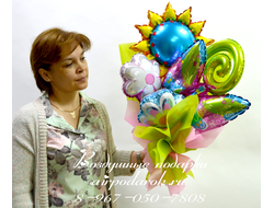 Букет "Радужная бабочка" (с синим цветком)