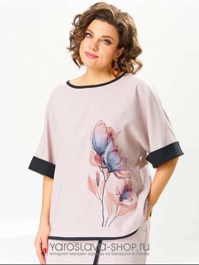 Пудровый брючный комплект с принтом "цветок"