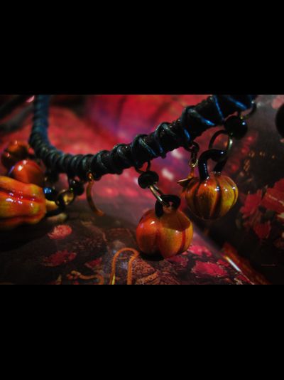 "Время Самайна", комплект украшений (серьги и колье) с тыквами к Хэллоуину