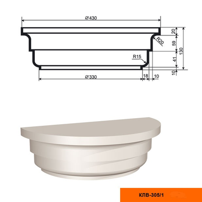 Капитель к фасадной полуколонне LEPNINAPLAST ПЛВ-305/1 HALF