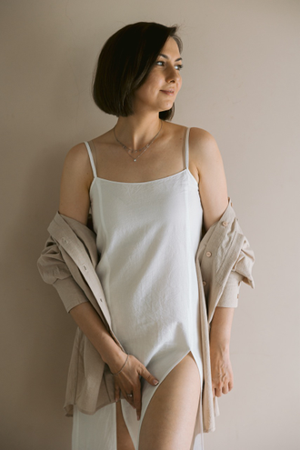 Платье-комбинация из вареного хлопка (белого цвета)