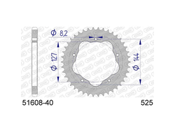 51608-40 Звезда ведомая 525 (алюминий) #525 996 R / 998 S 1100 S AFAM 51608-40