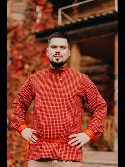 Современная косоворотка "Богатырская" пестрядь