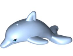 Dolphin, Friends / Elves, Jumping with Bottom Axle Holder with Almond Shape Medium Azure Eyes with Eyelashes Pattern, Bright Light Blue (13392pb01 / 6034425)