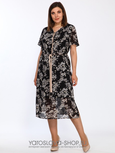 Шифоновое платье черного цвета с застежкой на навесные петли и пуговицы