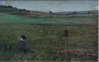 Брюллов Павел Александрович (1840-1914) В провинции. Конец 19 в. Дерево, масло 14,5Х23,6  (1196)