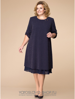Модель : 1-1727. Нарядное платье А-силуэта синего цвета с легким блеском.